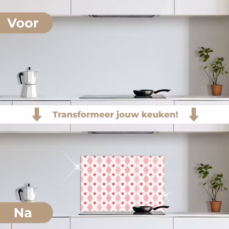 Ruiten - Klassiek - Roze - Wit keuken achterwand spatscherm klein 900 -voor_na_NL