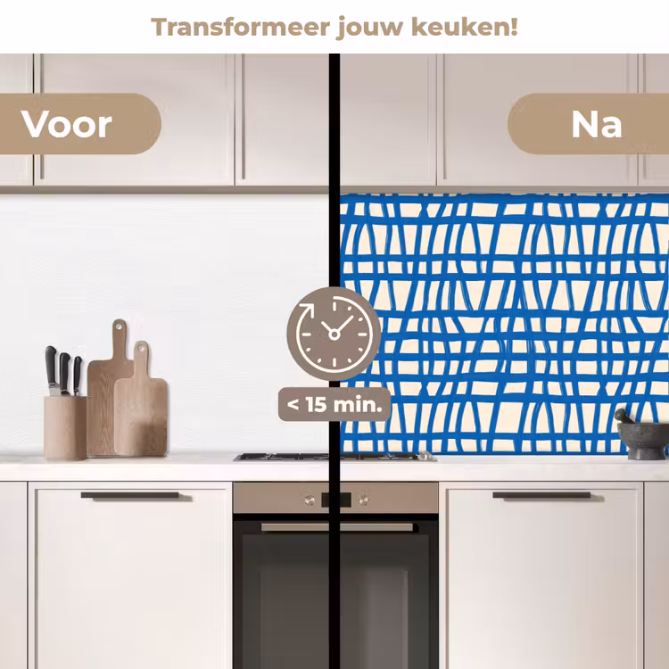 Ruitpatroon - Blauw - Crème keuken achterwand 2 middel 871 -voor-na2_NL