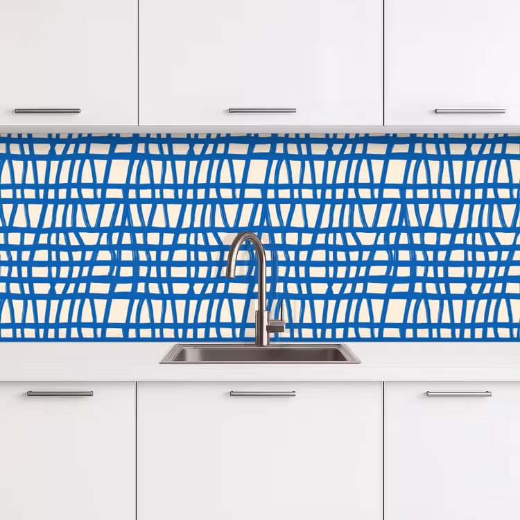 Ruitpatroon - Blauw - Crème keuken achterwand 2 middel 871 -3d