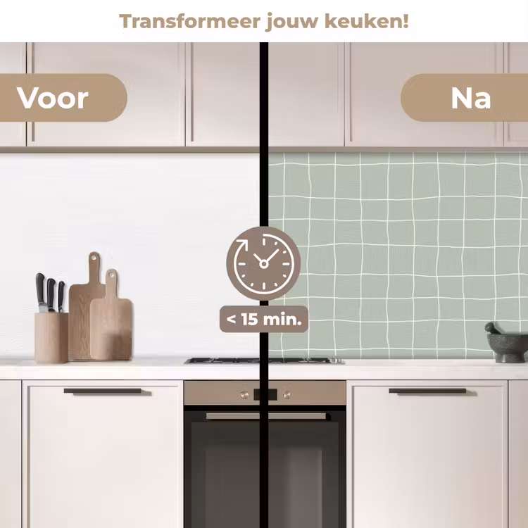 Ruitpatroon - Golvend - Groen keuken achterwand 2 middel 871 -voor-na2_NL