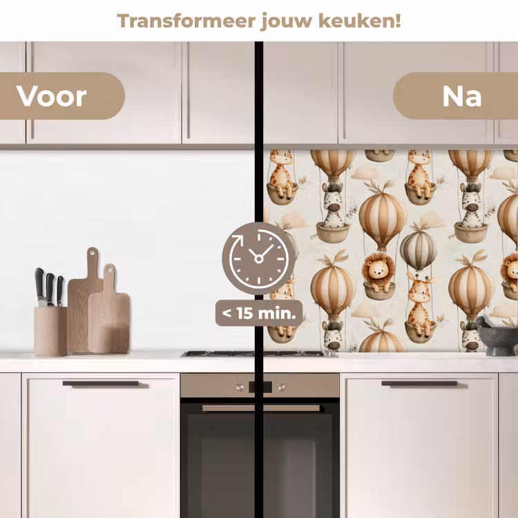 Safari - Luchtballonen - Taupe keuken achterwand 2 middel 871 -voor-na2_NL