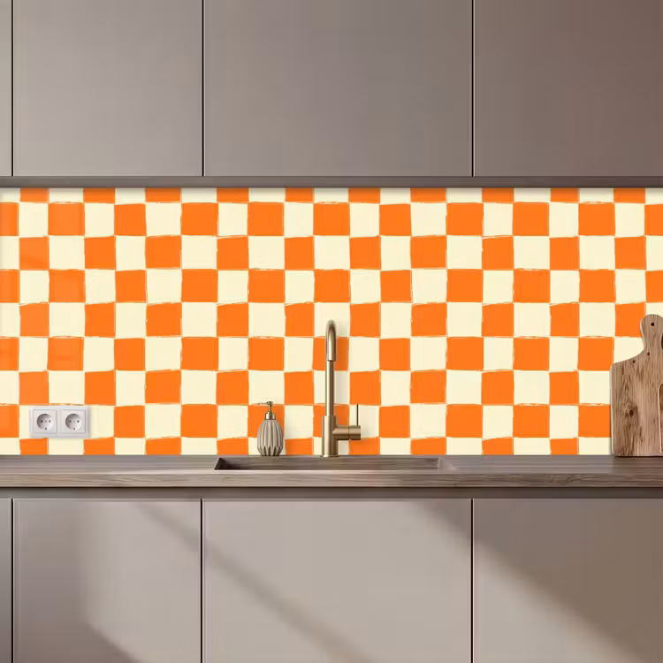 Schaak - Patroon - Oranje keuken achterwand 2 middel 871 zz_3dshopping