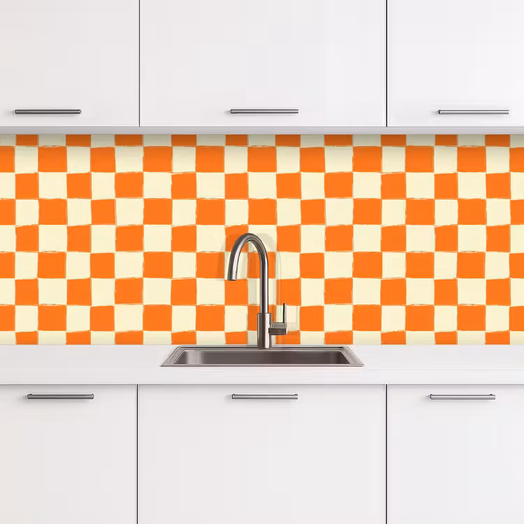 Schaak - Patroon - Oranje keuken achterwand 2 middel 871 -3d