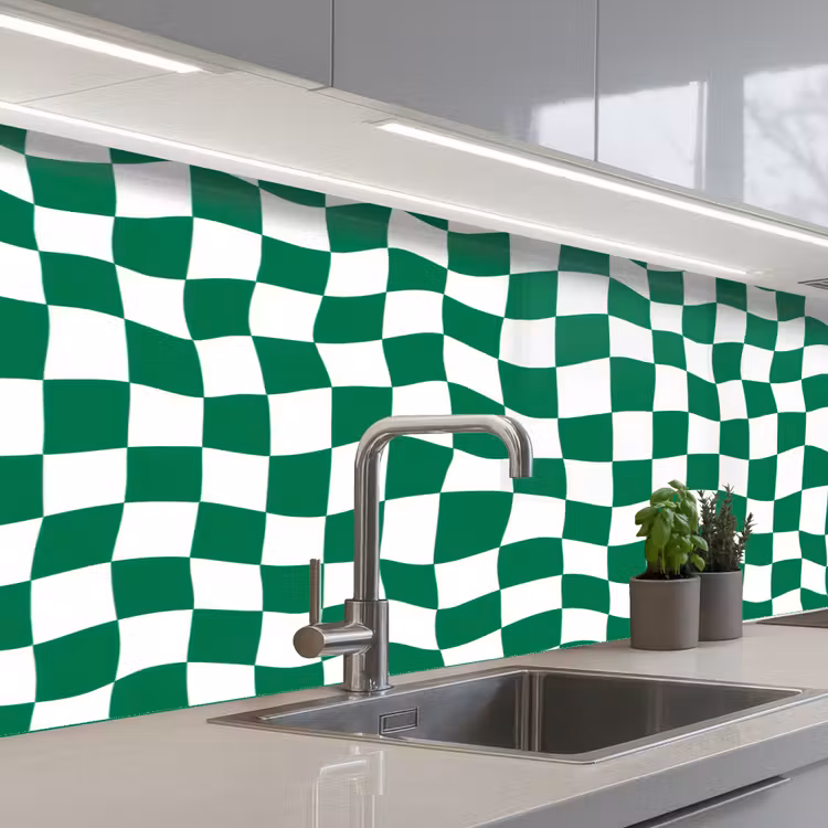 Schaakbord - Golvend - Groen keuken achterwand 2 middel 871 -3d_schuin