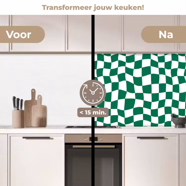 Schaakbord - Golvend - Groen keuken achterwand 2 middel 871 -voor-na2_NL