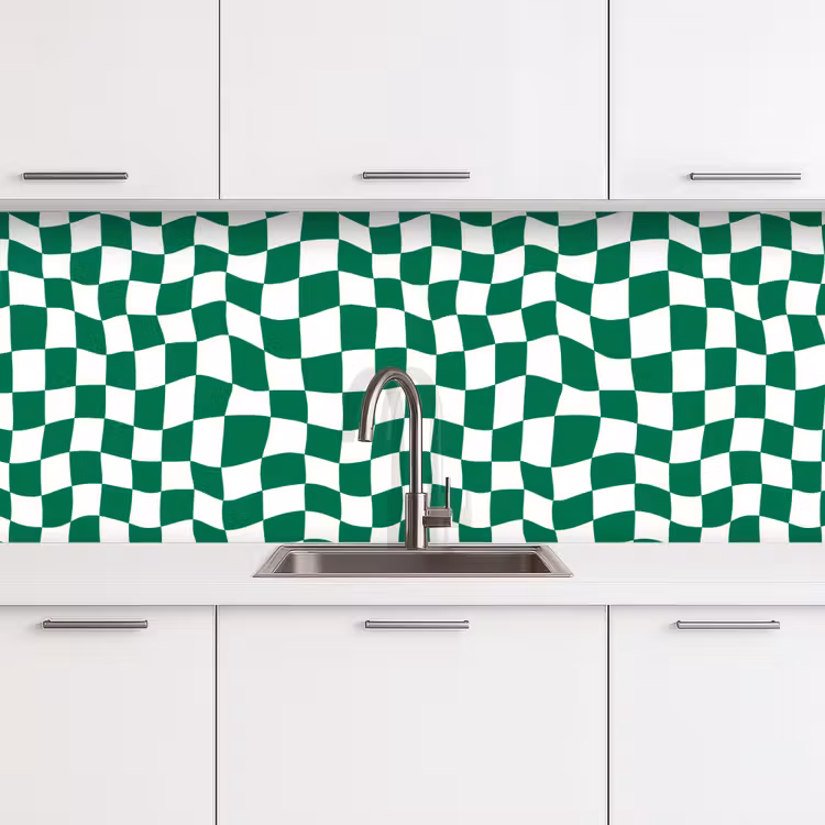 Schaakbord - Golvend - Groen keuken achterwand 2 middel 871 -3d