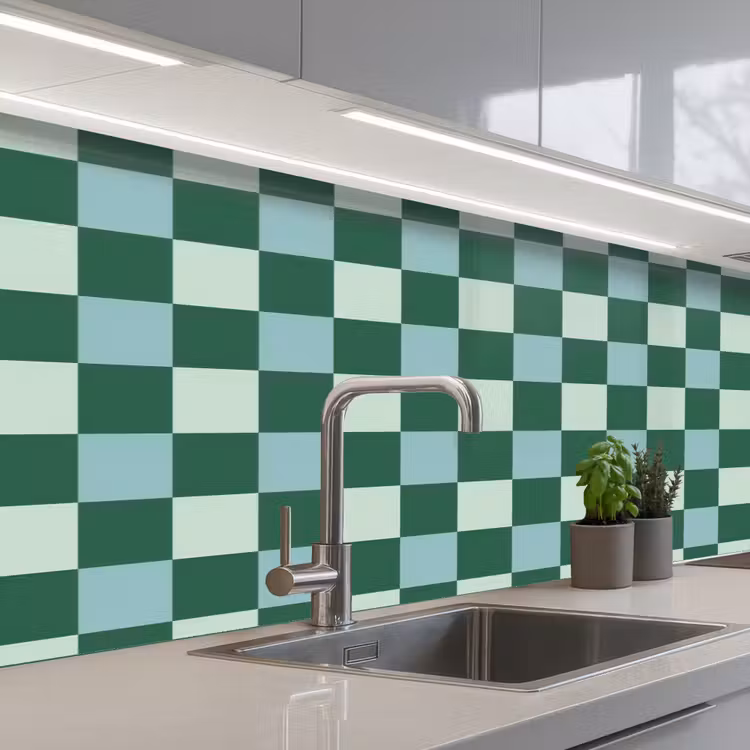 Schaakbord - Klassiek - Groen keuken achterwand 2 middel 871 -3d_schuin