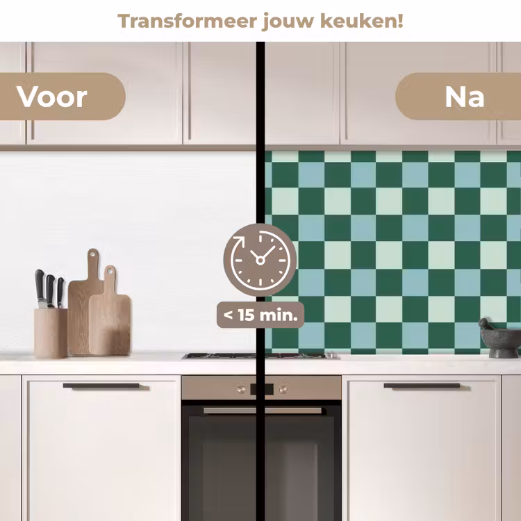 Schaakbord - Klassiek - Groen keuken achterwand 2 middel 871 -voor-na2_NL