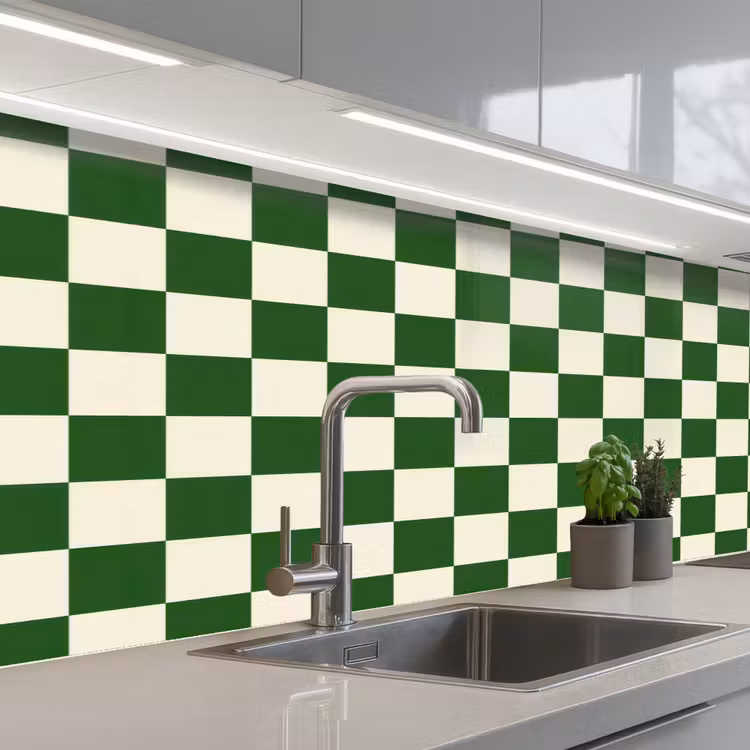 Schaakbord - Patroon - Groen keuken achterwand 2 middel 871 -3d_schuin