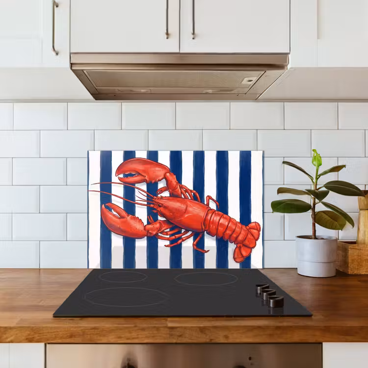 Schaaldier - Kreeft - Marine - Illustratie - Rood keuken achterwand spatscherm klein -sfeer2