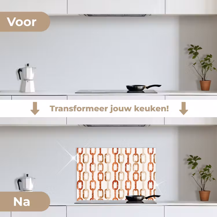 Schakels - Patroon - Aquarel - Terracotta keuken achterwand spatscherm klein 900 -voor_na_NL