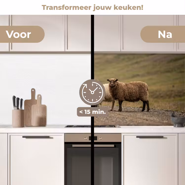 Schapen - Bruin - Wit - Grindpad keuken achterwand 2 middel -voor-na2_NL