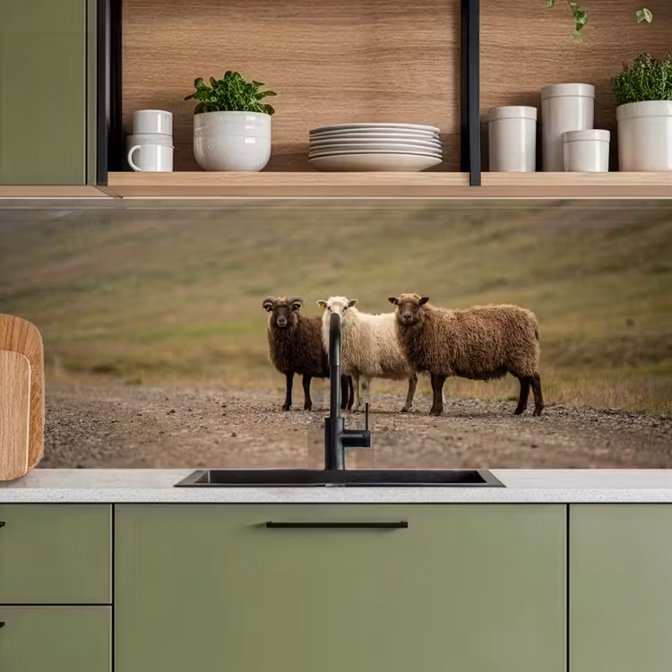 Schapen - Bruin - Wit - Grindpad keuken achterwand 2 middel -sfeer3