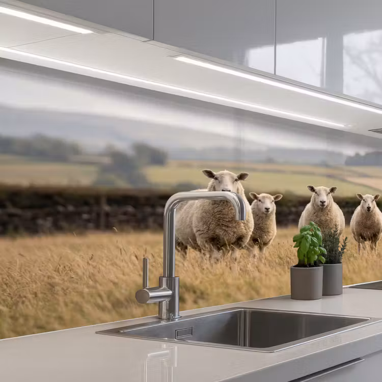 Schapen - Weidenlandschap - Heuvels keuken achterwand 2 middel -3d_schuin
