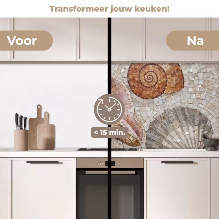 Schelp - Mozaïek - Zee - Beige - Modern keuken achterwand 2 middel -voor-na2_NL
