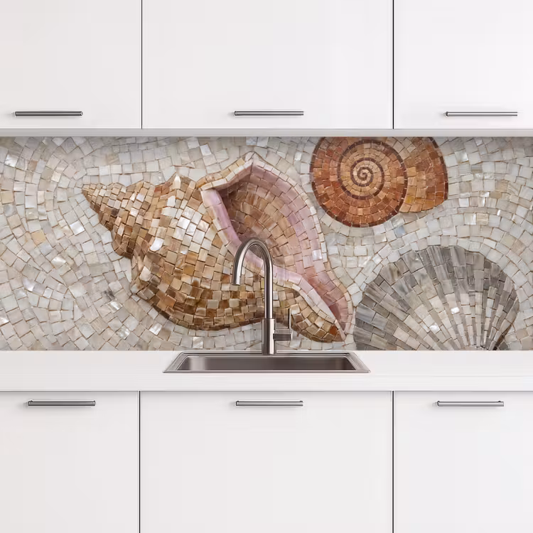 Schelp - Mozaïek - Zee - Beige - Modern keuken achterwand 2 middel -3d