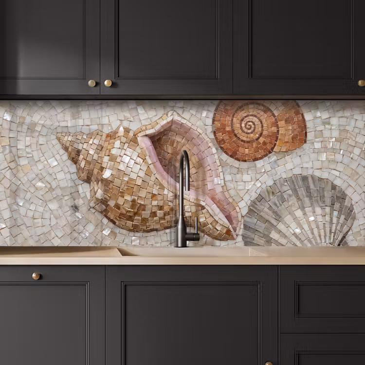 Schelp - Mozaïek - Zee - Beige - Modern keuken achterwand 2 middel -sfeer1
