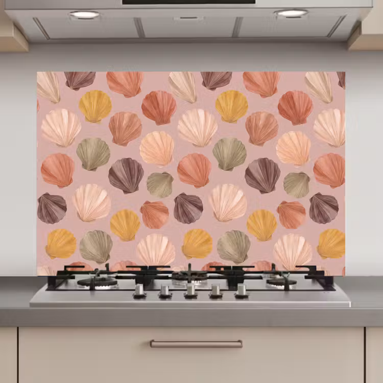 Schelp - Patroon - Zee - Aquarel - Aardetinten keuken achterwand spatscherm klein -3d_website