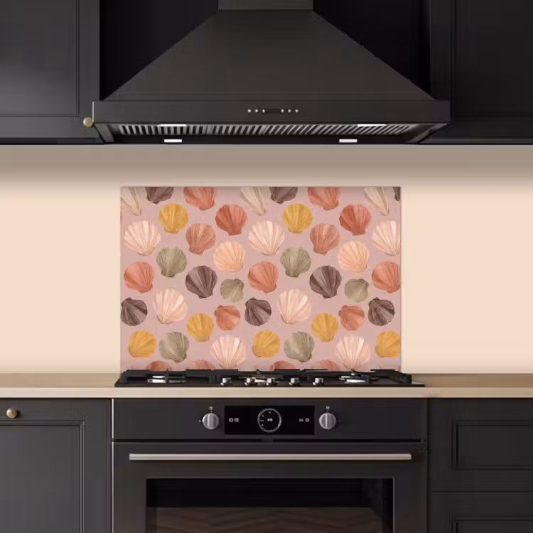 Schelp - Patroon - Zee - Aquarel - Aardetinten keuken achterwand spatscherm klein -sfeer1