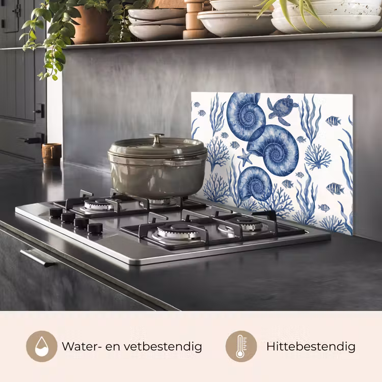 Schelp - Spiraal - Zeeleven - Aquarel - Blauw keuken achterwand spatscherm klein -usp_NL