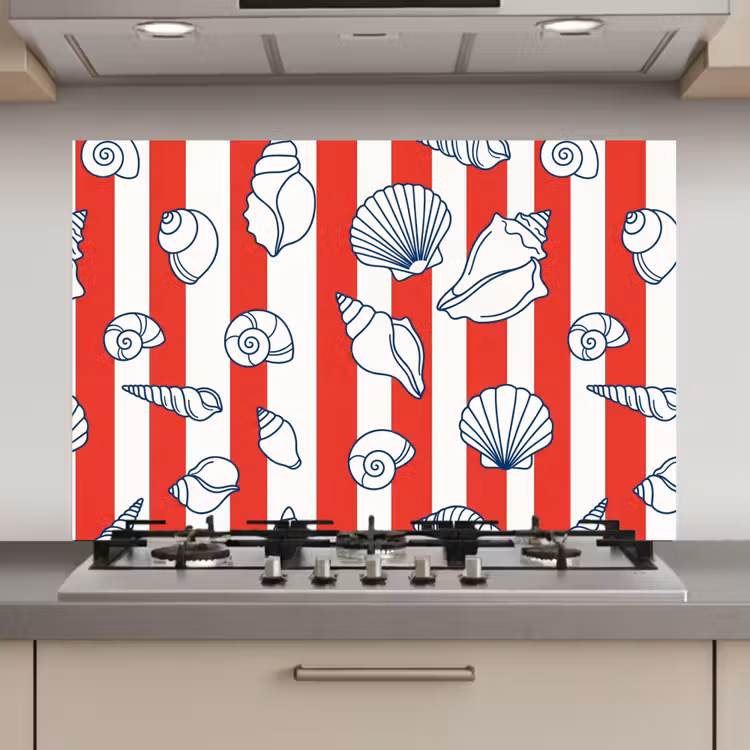 Schelp - Zeedieren - Zomer - Illustratie - Rood - Blauw keuken achterwand spatscherm klein -3d_website