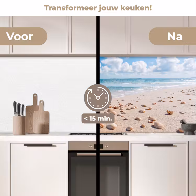 Schelpen - Strand - Natuur - Beige keuken achterwand 2 middel -voor-na2_NL