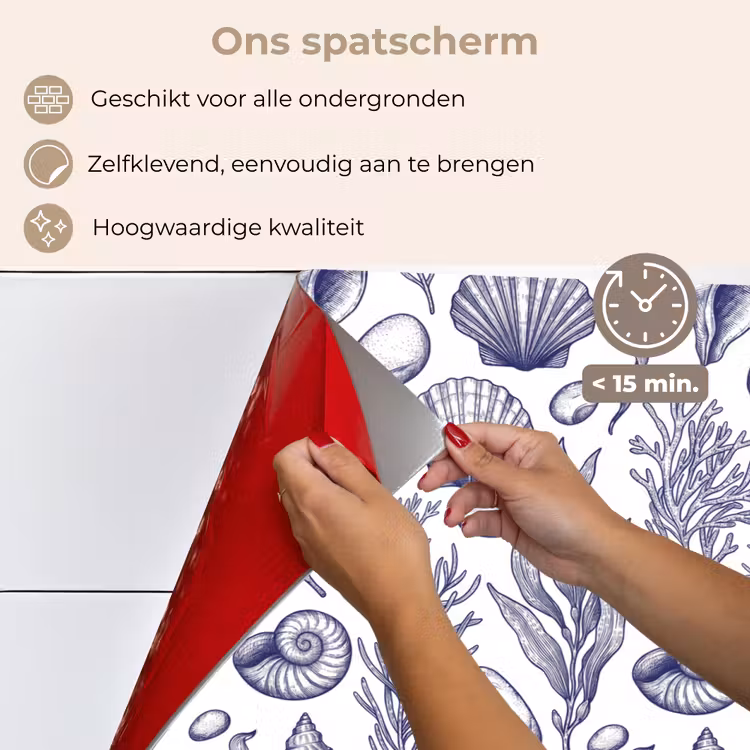 Schelpen - Zeewier - Oceaan - Illustratie - Blauw keuken achterwand spatscherm klein -spatscherm_NL