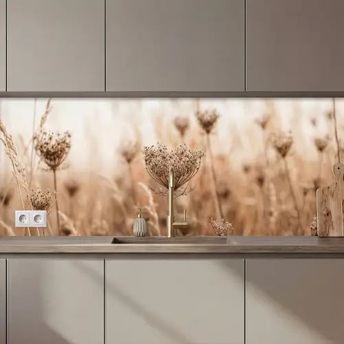 Keuken achterwand - Schermbloem - Droogbloem - Winter - Beige - Minimalistisch