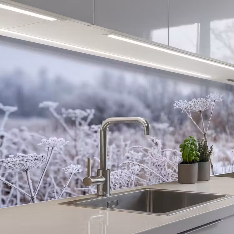 Schermbloem - Rijp - Kristallen - Winter - Delicaat keuken achterwand 2 middel -3d_schuin