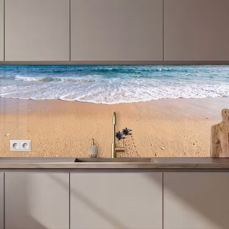 Schildpad - Jong - Strand - Oceaan - Blauw keuken achterwand 2 middel zz_3dshopping