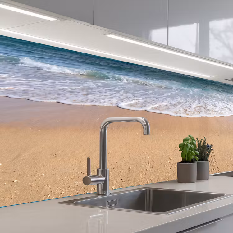 Schildpad - Jong - Strand - Oceaan - Blauw keuken achterwand 2 middel -3d_schuin