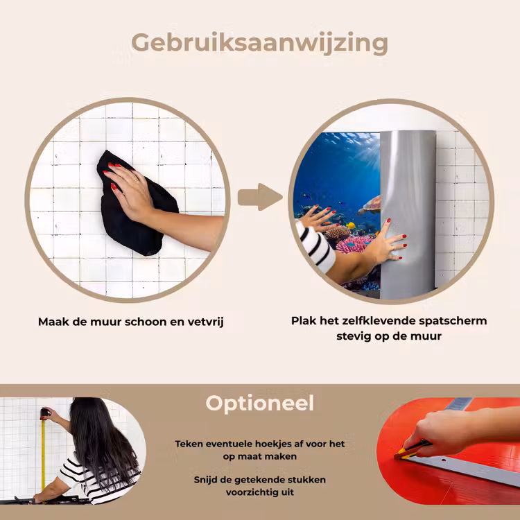 Schildpad - Koraalrif - Oceaan - Dieren - Blauw keuken achterwand spatscherm klein -gebruiksaanwijzing_NL