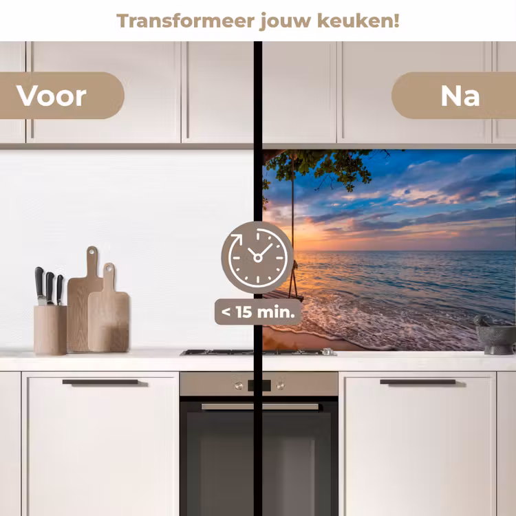 Schommel - Strand - Zonsondergang - Natuur - Oranje keuken achterwand 2 middel -voor-na2_NL