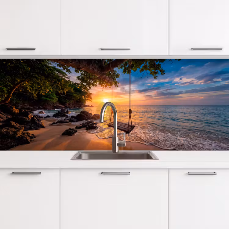 Schommel - Strand - Zonsondergang - Natuur - Oranje keuken achterwand 2 middel -3d