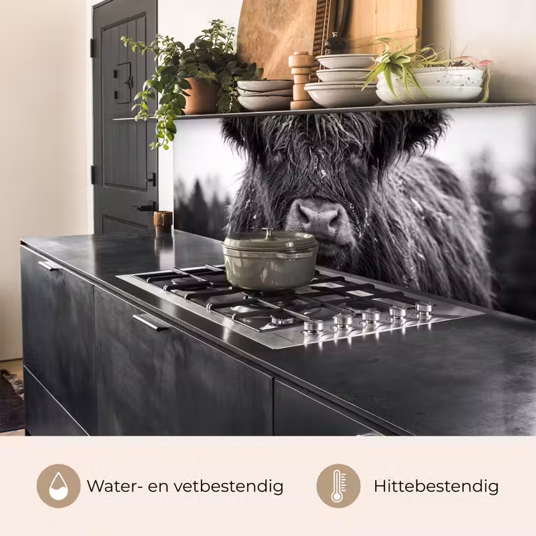 Schotse hooglander - Zwart - Wit - Sneeuwvlokken keuken achterwand 2 middel -usp_NL
