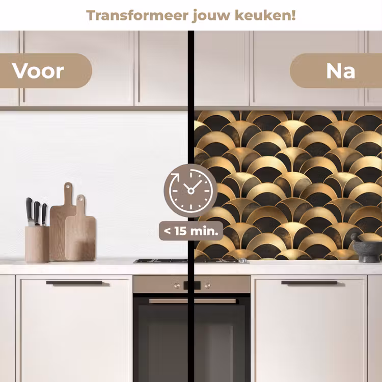 Schubben - Structuur - Goud keuken achterwand 2 middel 871 -voor-na2_NL