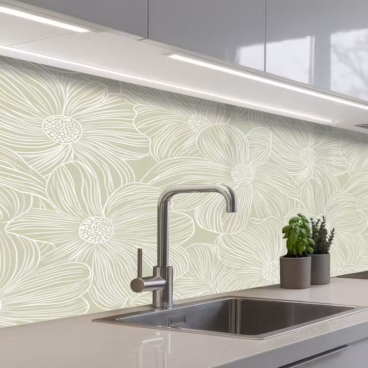 Sereen - Bloemen - Groen keuken achterwand 2 middel 871 -3d_schuin