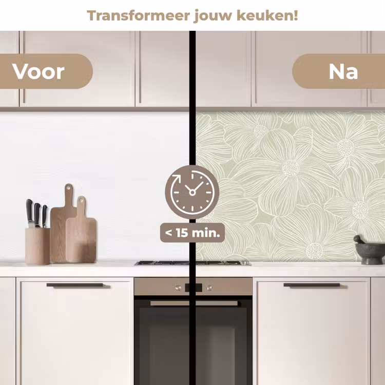 Sereen - Bloemen - Groen keuken achterwand 2 middel 871 -voor-na2_NL