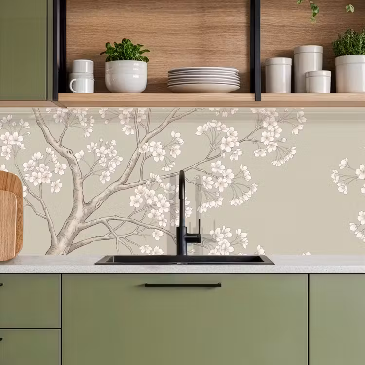 Sereen - Bloesem - Wit keuken achterwand 2 middel -sfeer3