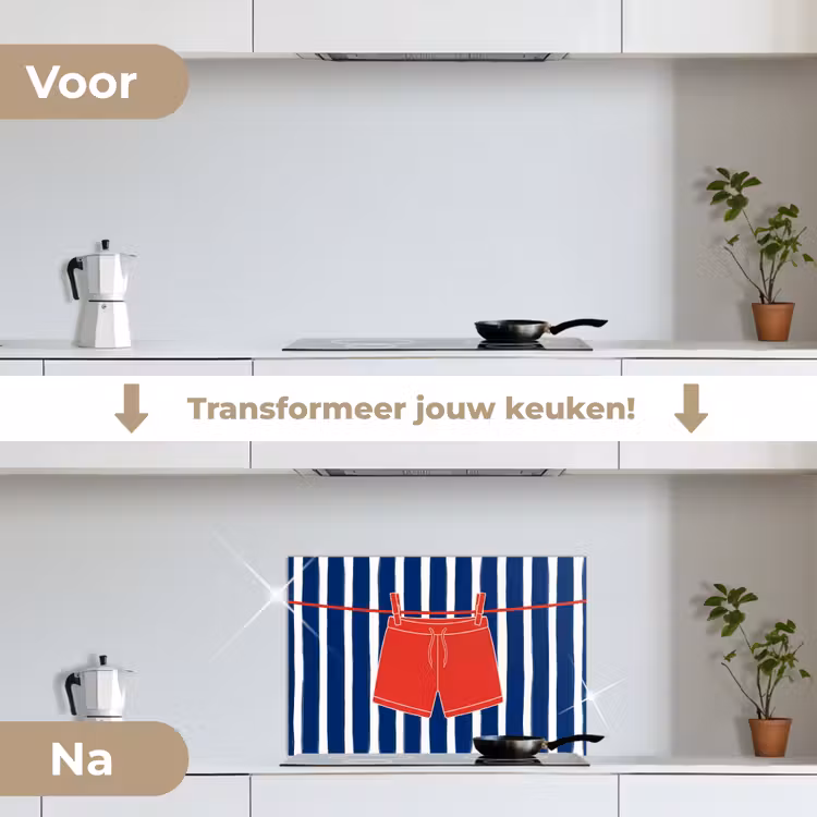 Shorts - Waslijn - Zomer - Illustratie - Rood keuken achterwand spatscherm klein -voor_na_NL