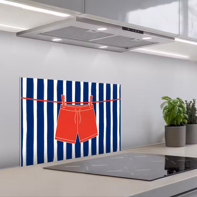 Shorts - Waslijn - Zomer - Illustratie - Rood keuken achterwand spatscherm klein -3d_schuin