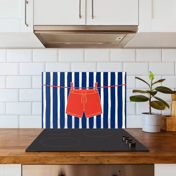 Shorts - Waslijn - Zomer - Illustratie - Rood keuken achterwand spatscherm klein -sfeer2