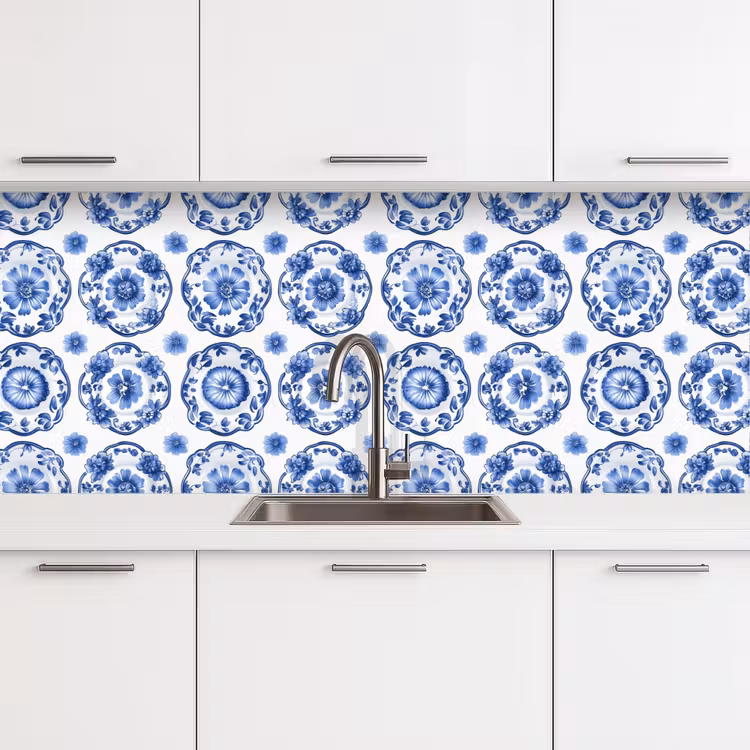 Sierborden - Bloemen - Blauw keuken achterwand 2 middel 871 -3d