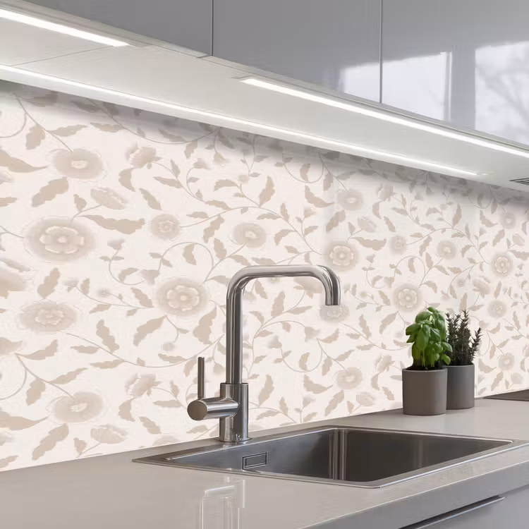 Sierlijk - Bloemen - Beige keuken achterwand 2 middel 871 -3d_schuin