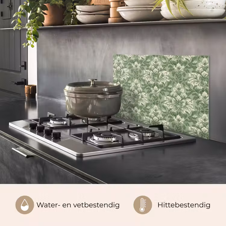 Sierlijk - Lichtgroen - Planten - Patroon - Getailleerd keuken achterwand spatscherm klein 900 -usp_NL