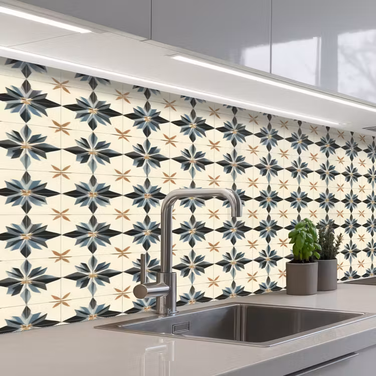 Sierlijk - Ornament - Blauw keuken achterwand 2 middel 871 -3d_schuin