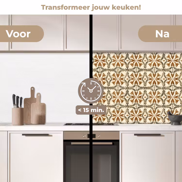 Siertegel - Patroon - Bruin keuken achterwand 2 middel 871 -voor-na2_NL