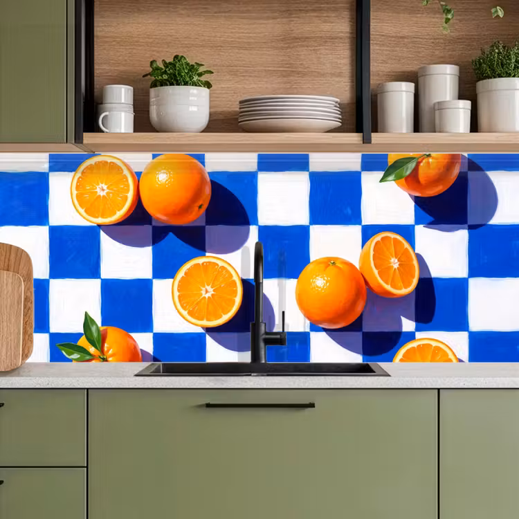 Keuken achterwand - Sinaasappel - Geruit - Eten - Sinaasappel - Geruit - Eten keuken achterwand 2 middel