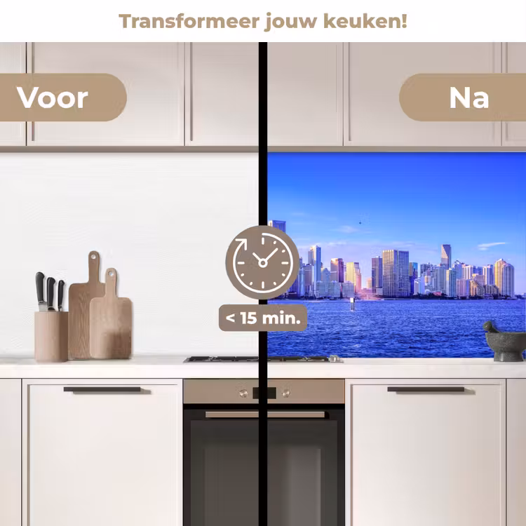 Skyline - Blauw - Wolkenkrabbers - Stad keuken achterwand 2 middel -voor-na2_NL
