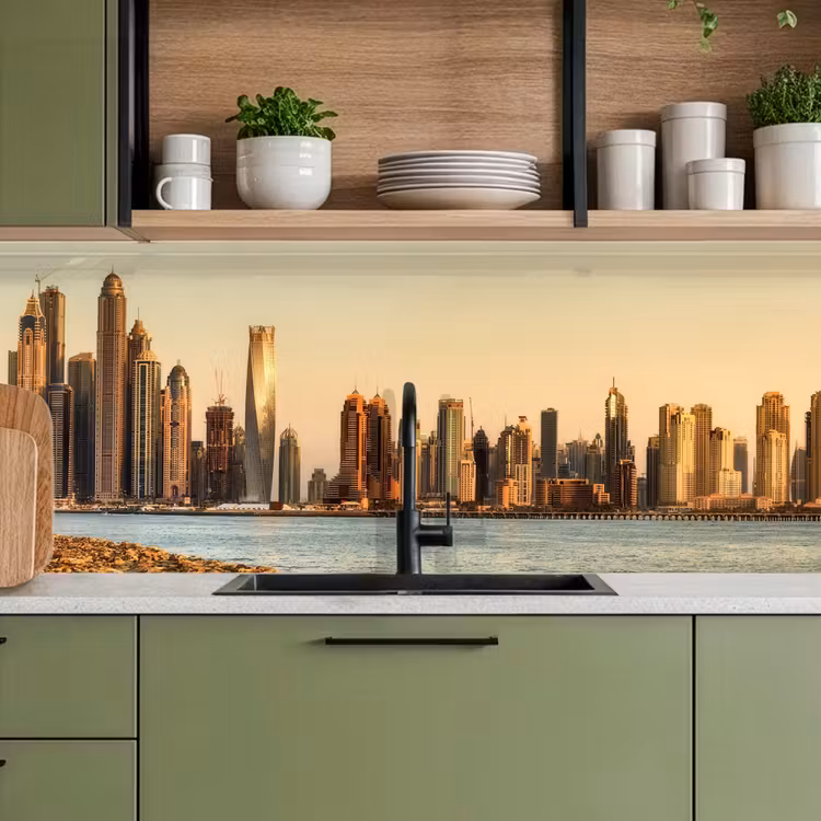 Skyline - Kanaal - Wolkenkrabbers keuken achterwand 2 middel -sfeer3